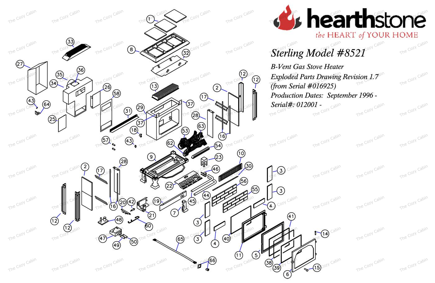 Sterling 8521 BOM (8521) The Cozy Cabin Hearthstone Parts Store