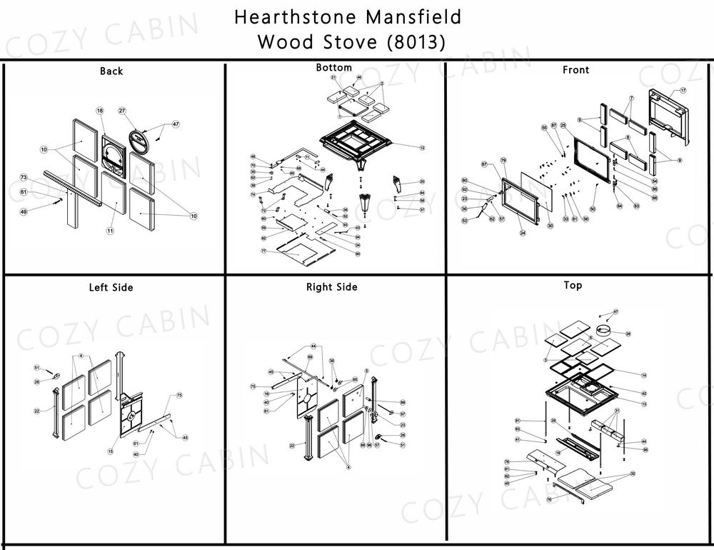 Mansfield III Wood Stove (8013) (8013) The Cozy Cabin Hearthstone Parts  Store