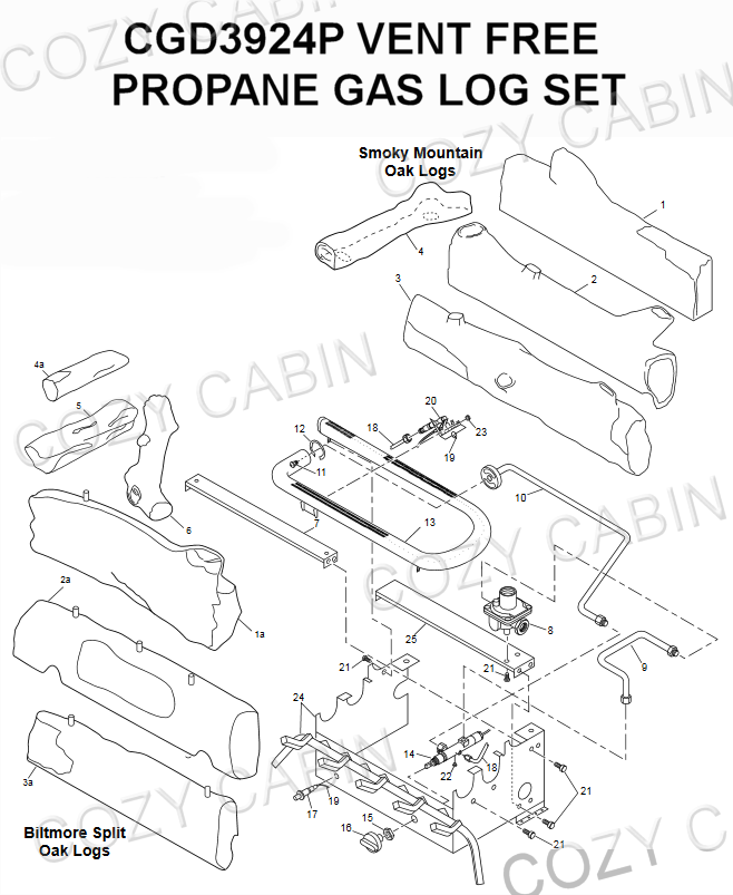 COMFORT GLOW VENT FREE PROPANE GAS LOG HEATER (CGD3924P) (CGD3924P) The  Cozy Cabin Lennox Hearth Parts Store