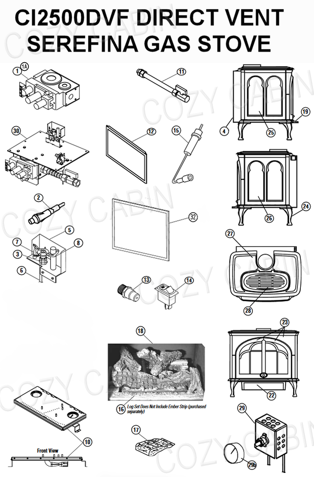 Serefina Series Direct Vent Cast Iron Freestanding Gas Stove (CI2500DVF)  (775579MRevACI2500) The Cozy Cabin Lennox Hearth Parts Store