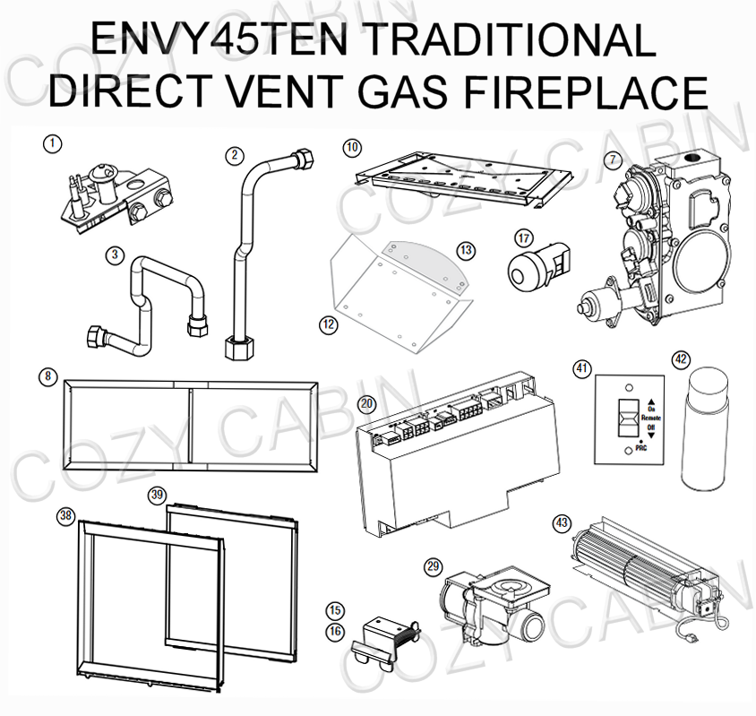 Astria Envy 45 Inch Traditional Direct Vent Gas Fireplace (ENVY45TEN)  (ENVY45TEN) The Cozy Cabin Lennox Hearth Parts Store