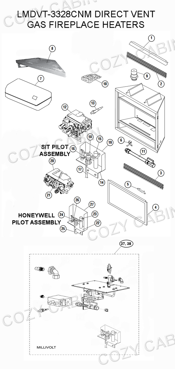 DIRECT VENT GAS FIREPLACE HEATER (LMDVT-3328CNM) (LMDVT-3328CNM) The Cozy  Cabin Lennox Hearth Parts Store