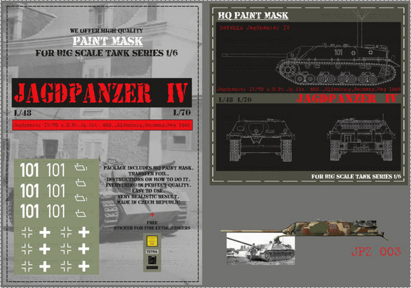 HQ-JPZ003 1/6 Jagdpanzer IV L70, Jg.Abt.655, Oldenburg, Germany May 1945 , Paint Mask #HQ-JPZ003