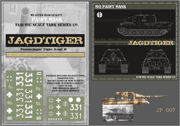 HQ-JT007 1/6 Sd.Kfz.186 Jagdtiger, 3.kompanie s.Pz.Jg.Abt.653, Kampfgruppe Goggerle Neustadt, Germany Spring 1945 , Paint Mask #HQ-JT007