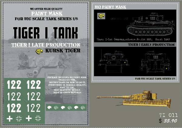 HQ-TI011 1/6 Tiger I #122 Late Production, 2st Kompanie, schwere Pz.Abt.503, Kursk 1943, Paint Mask #HQ-TI011