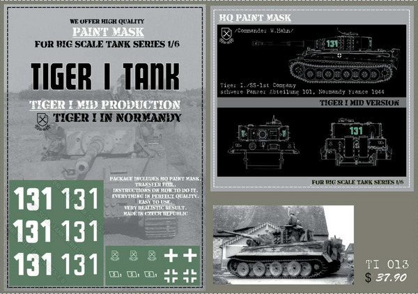 HQ-TI013 1/6 Tiger I #131 Mid Production, I.SS-1st Kompanie, schwere Pz.Abt.101,Normandy, France 1944, Paint Mask #HQ-TI013