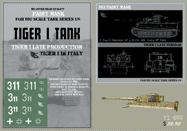 HQ-TI022 1/6 Tiger I #311 Late Production, 1.Zug, 3.Kompanie of s.Pz.Abt.504  Italy 07.1944, Paint Mask #HQ-TI022