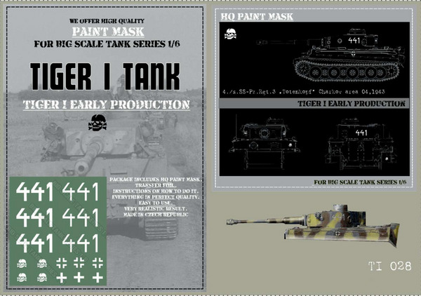 HQ-TI028 1/6 Tiger I #441 Early Production, 4./s.SS-Pz.Rgt.3 'Totenkopft' Charkov area 04.1943 Paint Mask #HQ-TI028