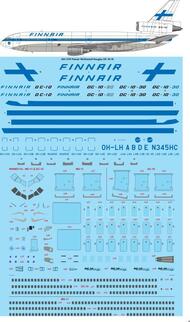 Finnair McDonnell-Douglas DC-10-30 laser decal with screen print details #TS144-1339