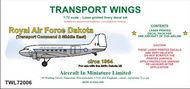  AIM - Transport Wings  1/72 Royal Air Force Dakota (Transport Command & Middle East) (circa 1964) decal set TWL72006