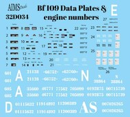  Aims  1/32 Messerschmitt Bf.109 Data Plates and engine numbers AIMS32D034