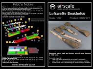  Airscale Model Aircraft Enhancements  1/32 Luftwaffe Seatbelts (Laser Cut Paper & Photo-Etch) AIC3220