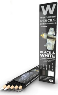  AK Interactive  NoScale Weathering Pencils: Black & White Shading & Effects Set (5 Colors) AKI10039
