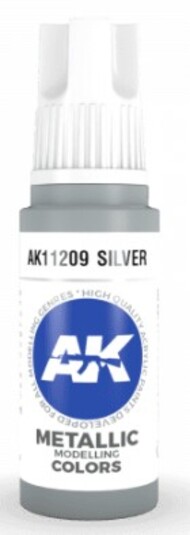  AK Interactive  NoScale Silver Metallic Acrylic Paint 17ml Bottle AKI11209