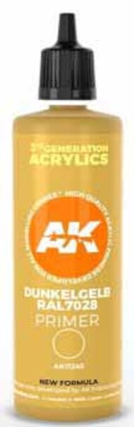  AK Interactive  NoScale Dark Yellow RAL7028 Acrylic Primer 100ml Bottle AKI11245