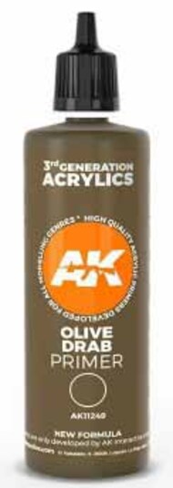  AK Interactive  NoScale Olive Drab Acrylic Primer 100ml Bottle AKI11249