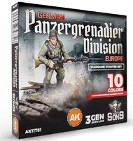  AK Interactive  NoScale German Panzergrenadier Division Europe Wargame Starter 3G Acrylic Paint Set (10 Colors & 1 Figure) 17ml Bottles AKI11781
