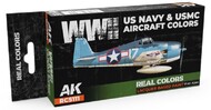  AK Interactive  NoScale Real Colors: WWII US Navy & USMC Aircraft Lacquer Based Paint Set (6) 17ml Bottles - Pre-Order Item AKIRCS111