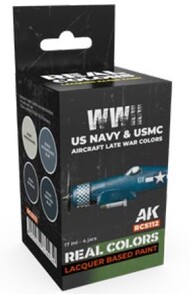  AK Interactive  NoScale Real Colors: WWII US Navy & USMC Aircraft Late War Lacquer Based Paint Set (4) 17ml Bottles - Pre-Order Item AKIRCS112