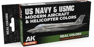  AK Interactive  NoScale Real Colors: US Navy & USMC Modern Aircraft & Helicopter Lacquer Based Paint Set (6) 17ml Bottles - Pre-Order Item AKIRCS116