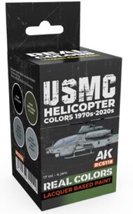  AK Interactive  NoScale Real Colors: USMC Helicopter 1970s-20s Lacquer Based Paint Set (4) 17ml Bottles - Pre-Order Item AKIRCS118
