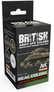 Real Colors: British Army AFV N-W Europe 1944-45 Lacquer Based Paint Set (4) 17ml Bottles - Pre-Order Item #AKIRCS128