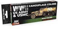 AK Interactive  NoScale Real Colors: WWII US Army & USMC Camouflage Lacquer Based Paint Set (8) 17ml Bottles - Pre-Order Item AKIRCS129