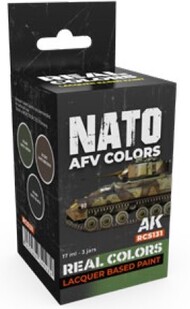  AK Interactive  NoScale Real Colors: NATO AFV Lacquer Based Paint Set (3) 17ml Bottles - Pre-Order Item AKIRCS131