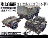  Aoshima  1/700 JGSDF 3 1/2t Truck (SKW-476) with Field kitchen No.1 (22 kai) & 1t Water tank trailer - Pre-Order Item AOS5891