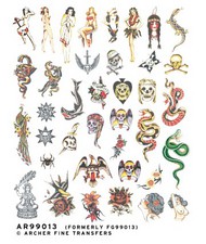  Archer Fine Transfers  NoScale Traditional Old School Tattoos for 1/8 to 1/4 Scale Figures AFT99013