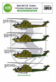Bell AH-1G Cobra 11th Aviation Helicopter Cavalry Contain decals for 4 markings OUT OF STOCK IN US, HIGHER PRICED SOURCED IN EUROPE #200-D32012