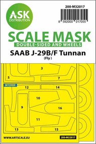  ASK/Art Scale  1/32 Saab J-29B/J-29F wheel and canopy masks (inside & outside) Kabuki masking foil 200-M32017