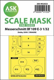  ASK/Art Scale  1/32 Messerschmitt Bf.109E-3 one-sided express masks OUT OF STOCK IN US, HIGHER PRICED SOURCED IN EUROPE 200-M32022