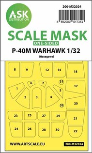  ASK/Art Scale  1/32 Curtiss P-40M Warhawk one-sided express masks OUT OF STOCK IN US, HIGHER PRICED SOURCED IN EUROPE 200-M32024
