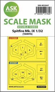  ASK/Art Scale  1/32 Supermarine Spitfire Mk.IX canopy frame paint mask inside and outside OUT OF STOCK IN US, HIGHER PRICED SOURCED IN EUROPE 200-M32047