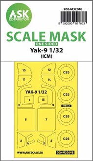  ASK/Art Scale  1/32 Yakovlev Yak-9 wheels and canopy frame paint mask (outside only 200-M32048