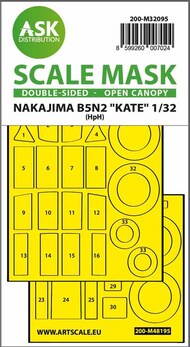  ASK/Art Scale  1/32 Nakajima B5N2 Kate open canopy - wheels and canopy frame paint mask 200-M32095