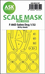  ASK/Art Scale  1/32 North-American F-86D Sabre Dog wheels and canopy frame paint mask (outside only) 200-M32107