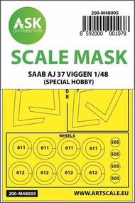  ASK/Art Scale  1/48 Saab AJ-37 'Viggen' wheels and canopy masks (inside & outside) 200-M48005