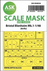  ASK/Art Scale  1/48 Bristol Blenheim Mk.I wheels and canopy masks (outside only) 200-M48026