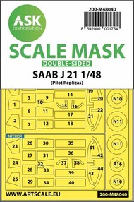  ASK/Art Scale  1/48 SAAB J-21A3 wheel and canopy masks (inside and outside) 200-M48040