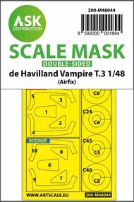  ASK/Art Scale  1/48 De Havilland Vampire T.3 wheel and canopy masks (inside and outside) 200-M48044