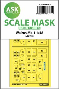  ASK/Art Scale  1/48 Supermarine Walrus Mk.I canopy frame paint masks (inside and outside) 200-M48065