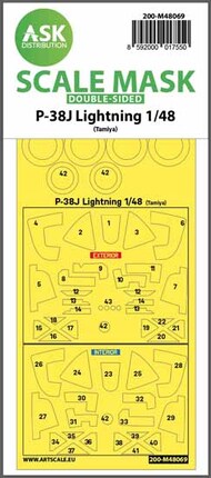  ASK/Art Scale  1/48 Lockheed P-38J Lightning wheels and canopy frame paint masks (inside and outside) 200-M48069