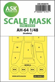  ASK/Art Scale  1/48 Boeing/Hughes AH-64D Apache wheels and canopy frame paint masks outside only OUT OF STOCK IN US, HIGHER PRICED SOURCED IN EUROPE 200-M48070