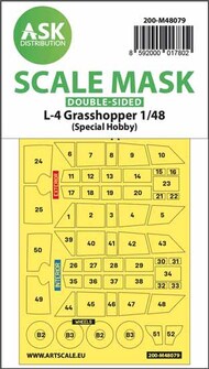  ASK/Art Scale  1/48 Piper L-4 Grasshopper wheels and canopy frame paint masks (inside and outside) 200-M48079
