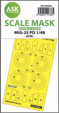  ASK/Art Scale  1/48 Mikoyan MiG-25PD wheels and canopy frame paint masks (inside and outside) 200-M48081
