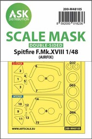  ASK/Art Scale  1/48 Supermarine Spitfire F Mk.XVIII wheels and canopy frame paint masks (inside and outside) 200-M48105