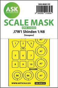  ASK/Art Scale  1/48 Kyushu J7W1 Shinden one-sided self adhesive masks for clear parts and masks for the wheels 200-M48125