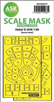  ASK/Art Scale  1/48 Siebel Si.204E double-sided self adhesive rfit masks for clear parts and masks for the wheels 200-M48191